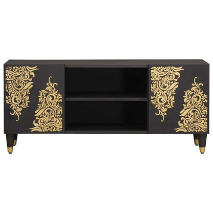 TV-Schränk mit Regal Schwarz 105 x 33 x 46 cm Massivholz Mango