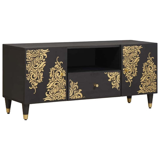 TV-Schränk mit Regal Schwarz 105 x 33 x 46 cm Massivholz Mango