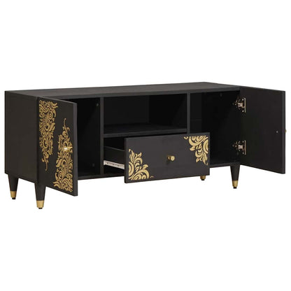 TV-Schränk mit Regal Schwarz 105 x 33 x 46 cm Massivholz Mango