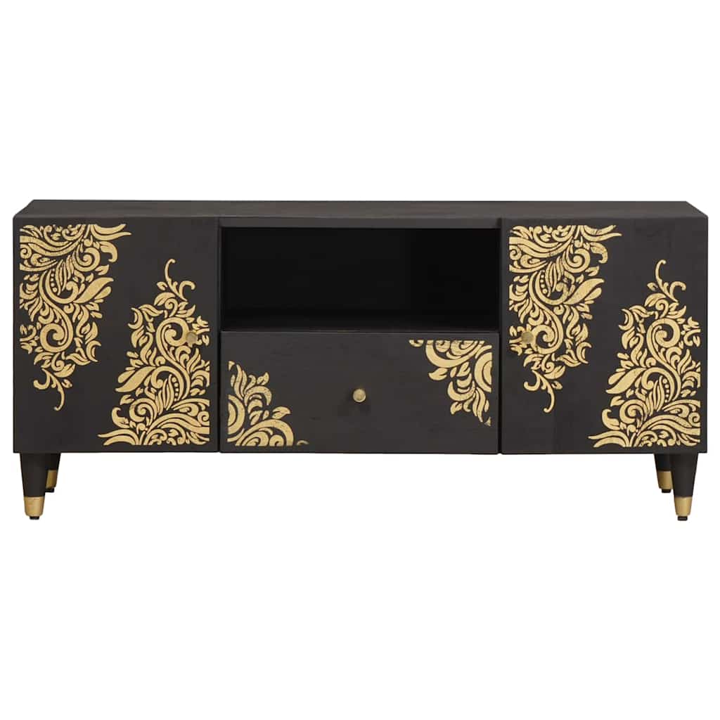 TV-Schränk mit Regal Schwarz 105 x 33 x 46 cm Massivholz Mango