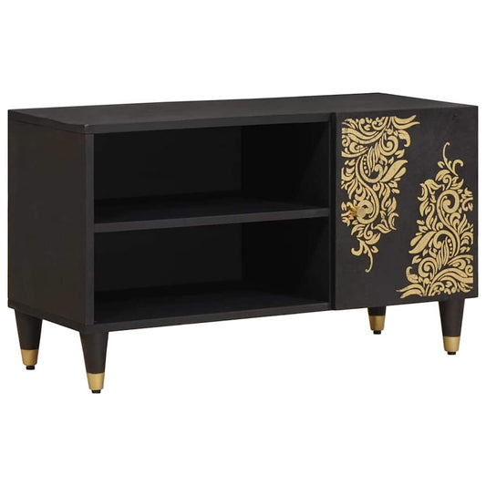 TV-Schränk mit Regal Schwarz 80 x 33 x 46 cm Massivholz Mango