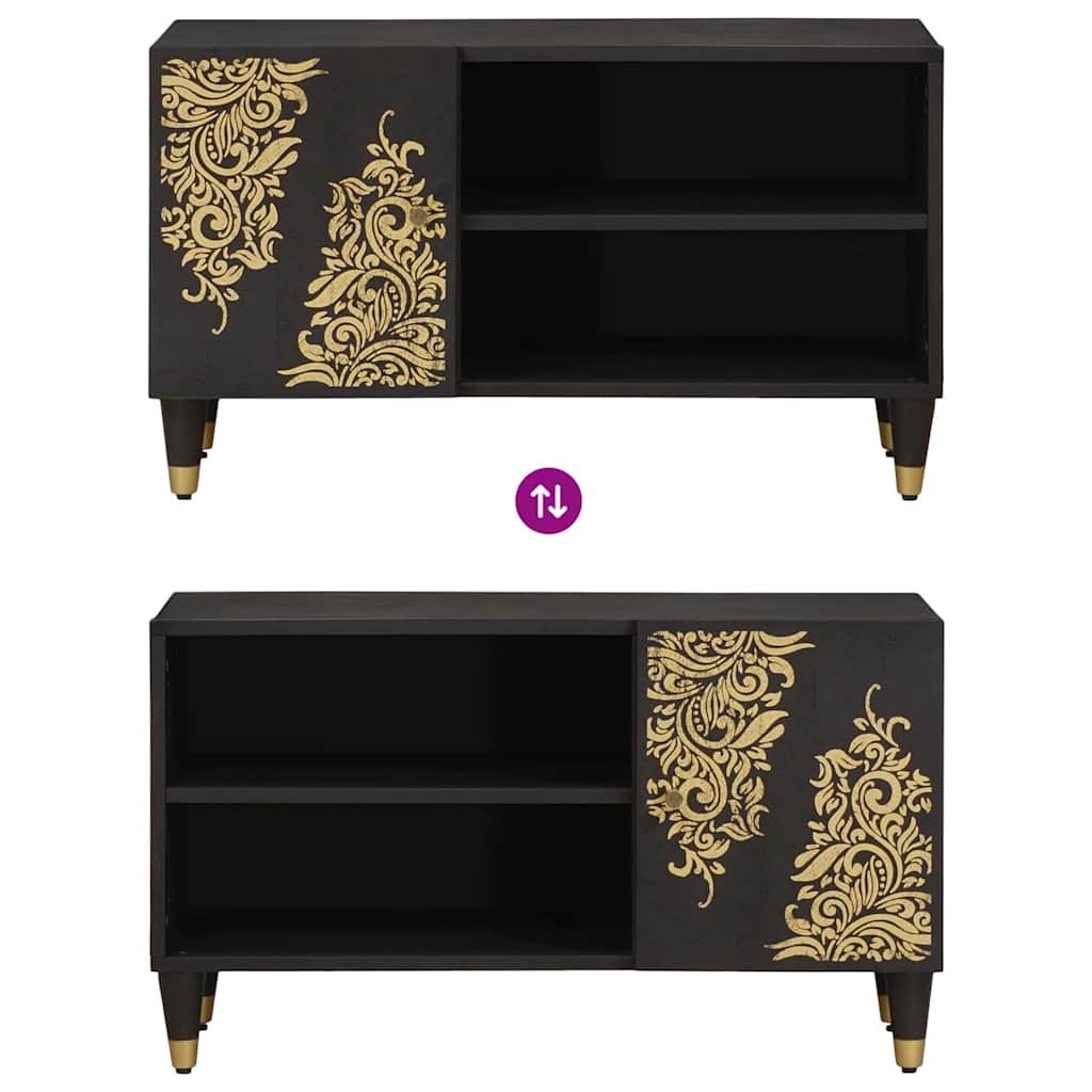 TV-Schränk mit Regal Schwarz 80 x 33 x 46 cm Massivholz Mango