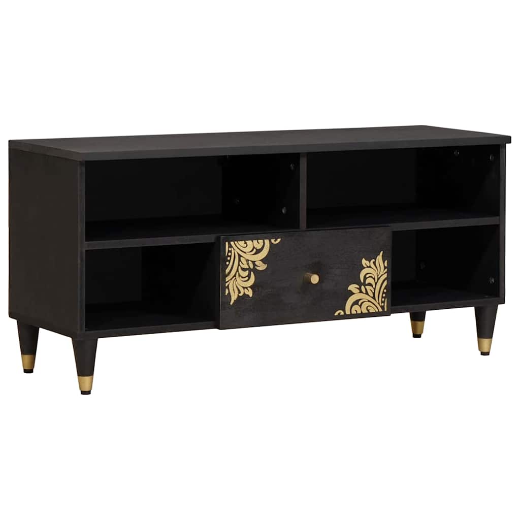 TV-Schränk mit Regal Schwarz 100 x 33 x 46 cm Massivholz Mango