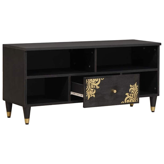 TV-Schränk mit Regal Schwarz 100 x 33 x 46 cm Massivholz Mango