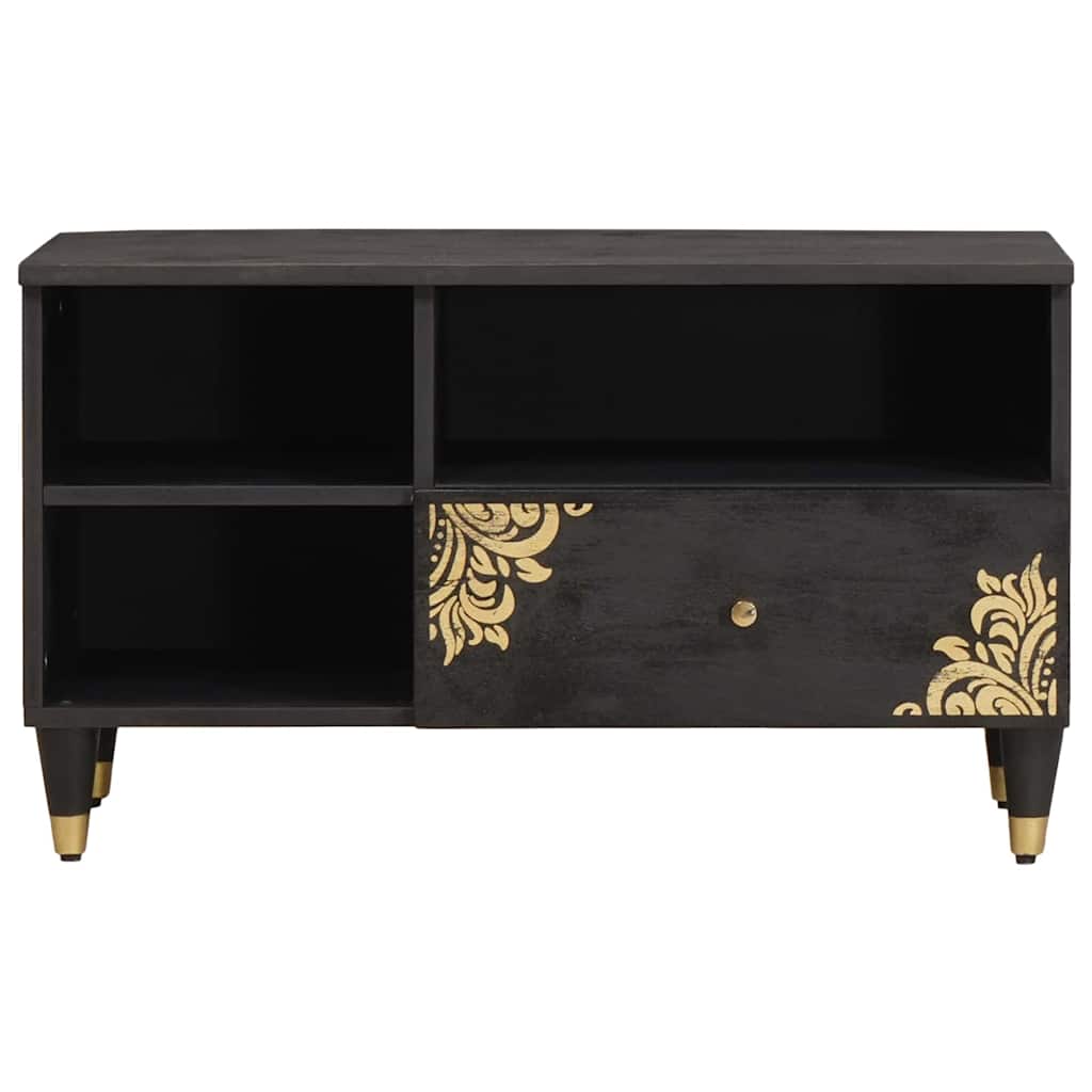 TV-Schränk mit Regal Schwarz 80 x 33 x 46 cm Massivholz Mango