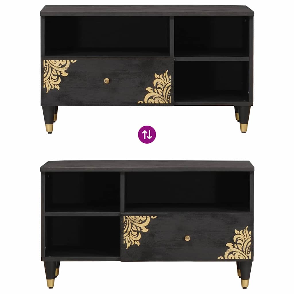 TV-Schränk mit Regal Schwarz 80 x 33 x 46 cm Massivholz Mango