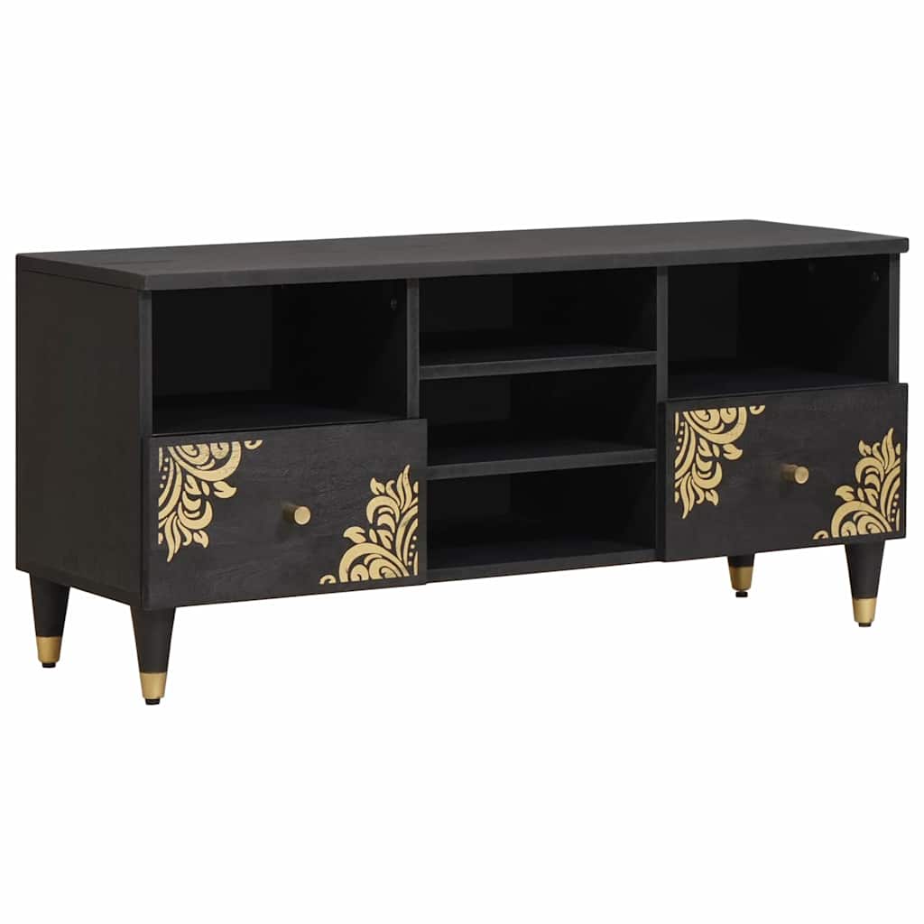 TV-Schränk mit Regal Schwarz 100 x 33 x 46 cm Massivholz Mango