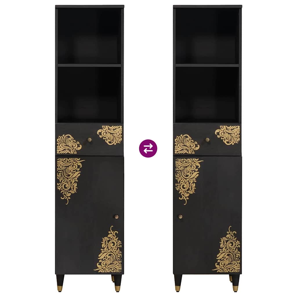 Sideboard Schwarz 38 x 33 x 160 cm Massivholz Mango