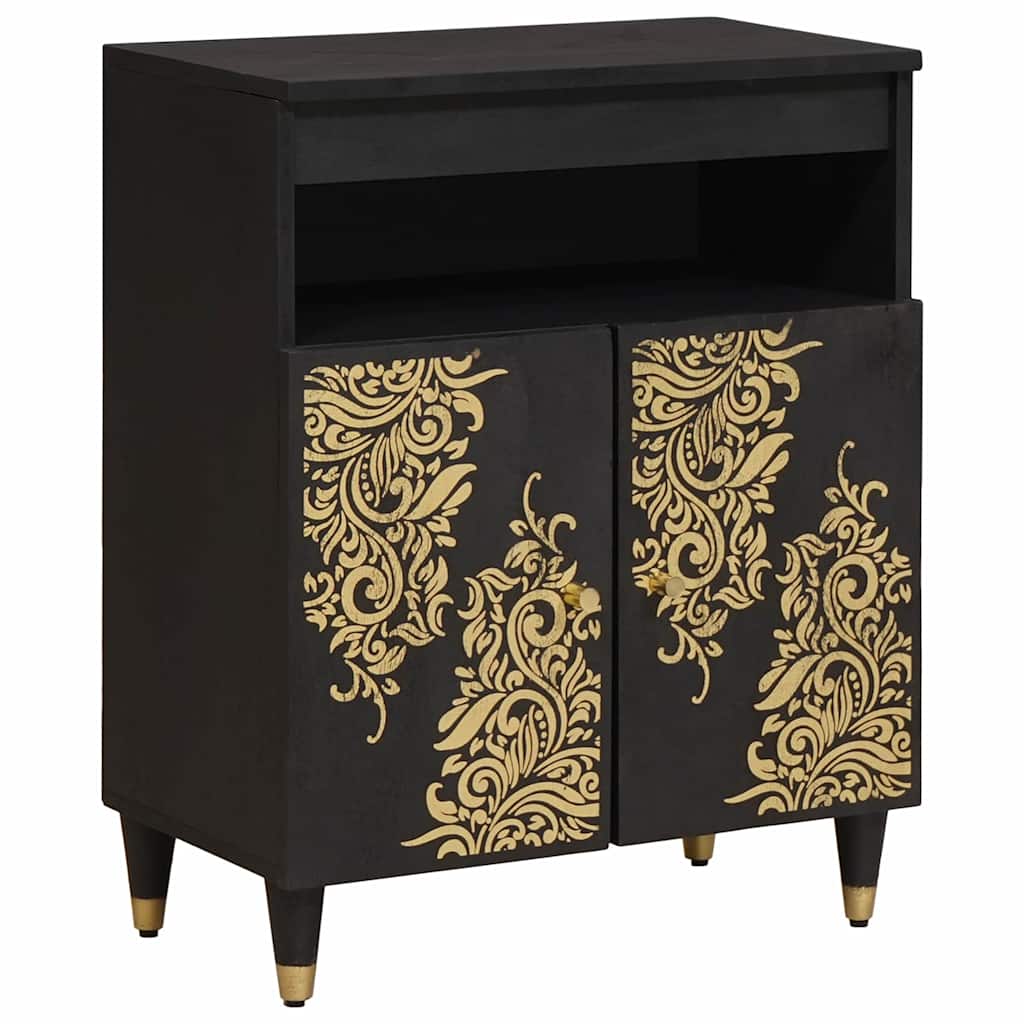 Sideboard mit Regal Schwarz 60 x 33 x 75 cm Massivholz Mango