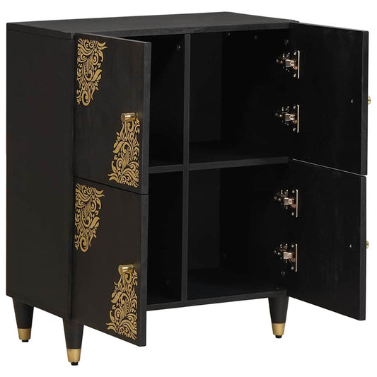 Sideboard mit Regal Schwarz 60 x 33 x 75 cm Massivholz Mango