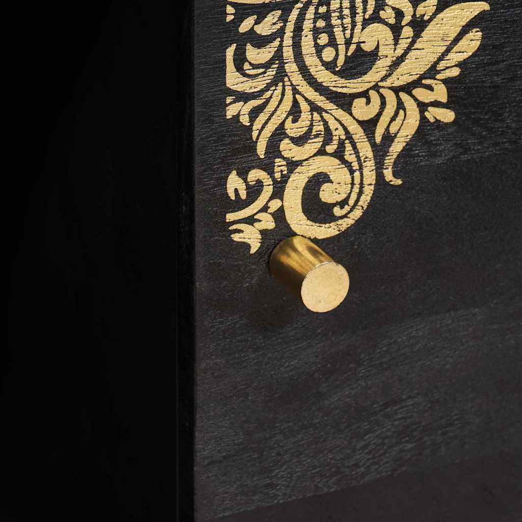 Sideboard mit Regal Schwarz 80 x 33 x 75 cm Massivholz Mango