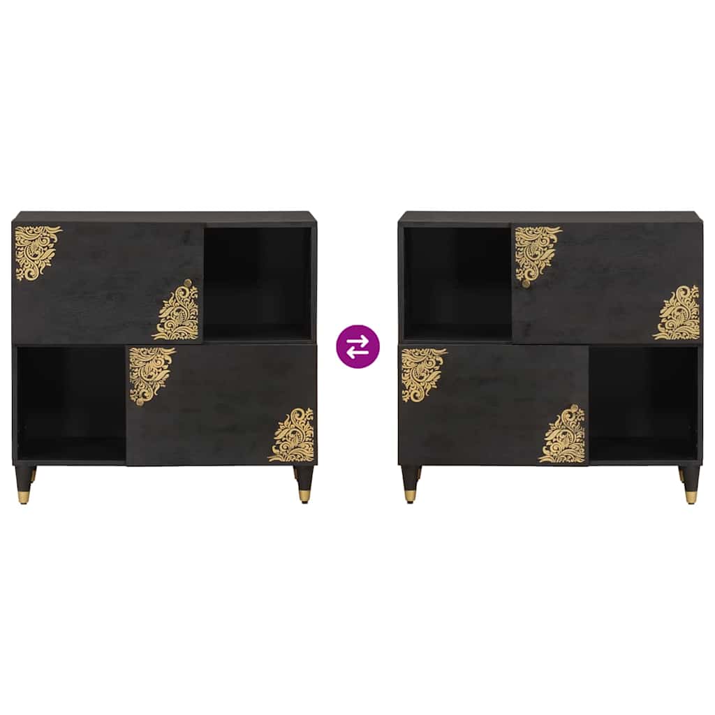 Sideboard mit Regal Schwarz 80 x 33 x 75 cm Massivholz Mango