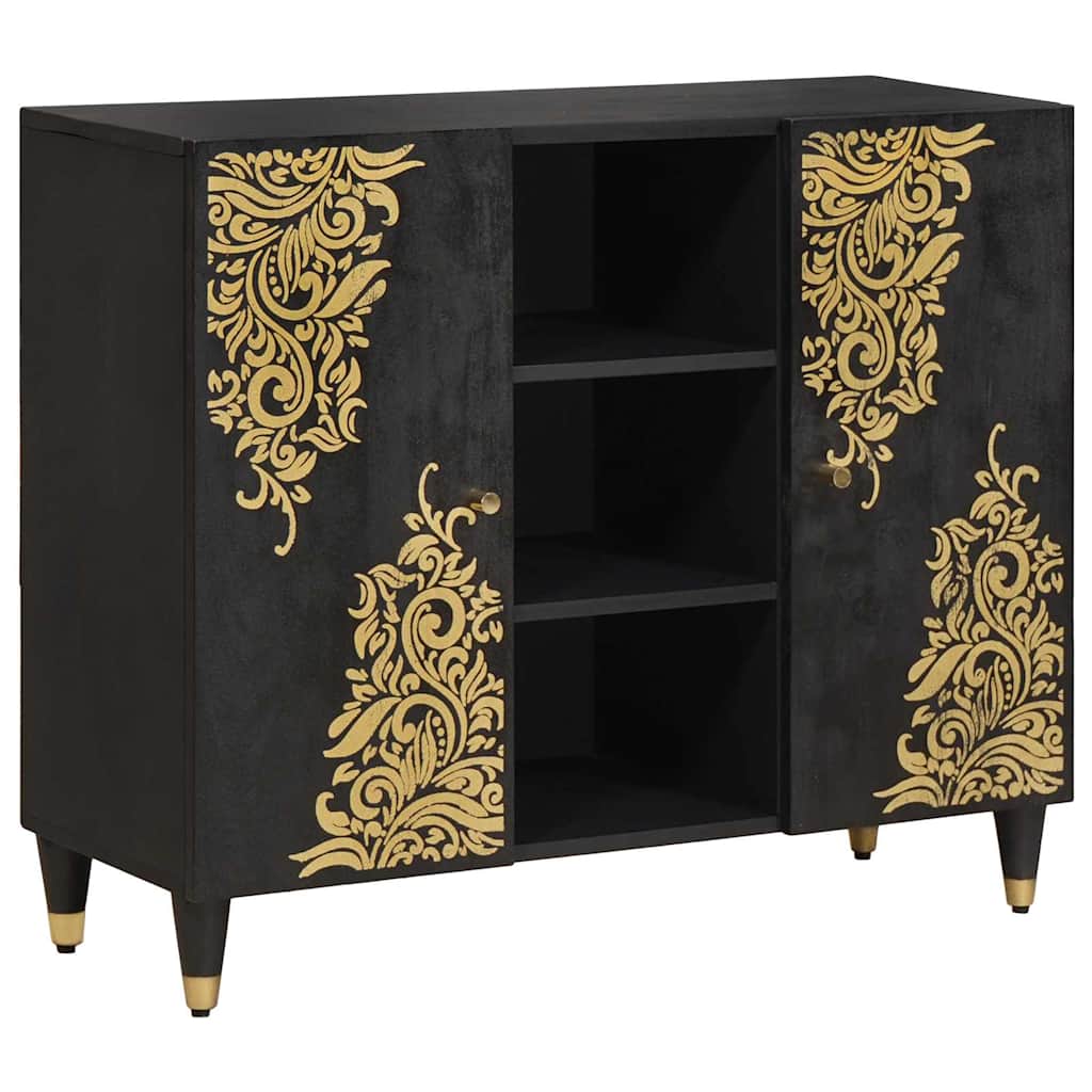 Sideboard mit Regal Schwarz 90 x 33 x 75 cm Massivholz Mango