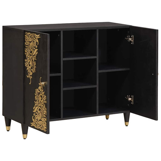 Sideboard mit Regal Schwarz 90 x 33 x 75 cm Massivholz Mango