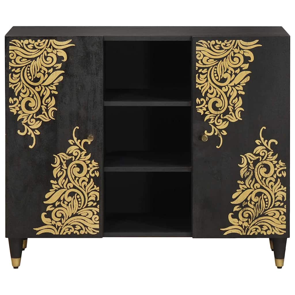 Sideboard mit Regal Schwarz 90 x 33 x 75 cm Massivholz Mango