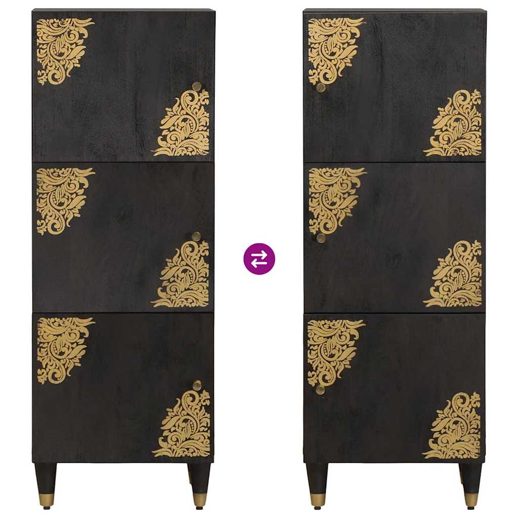 Highboard mit Regal Schwarz 40 x 33 x 110 cm Massivholz Mango