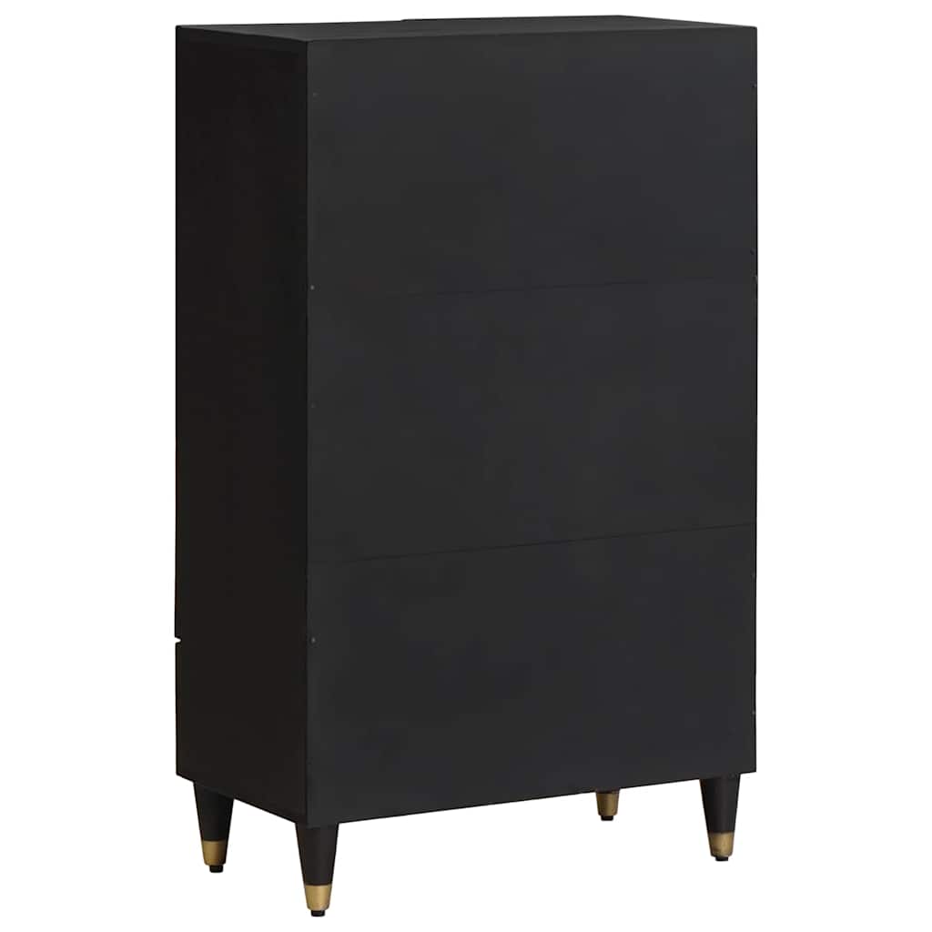 Highboard mit Regal Schwarz 60 x 33 x 100 cm Massivholz Mango
