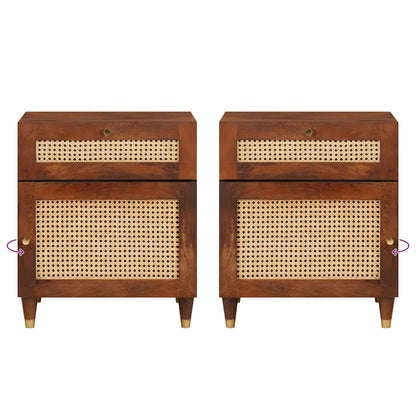 Nachttische Braun 50 x 33 x 60 cm Rohr und massives Mangoholz