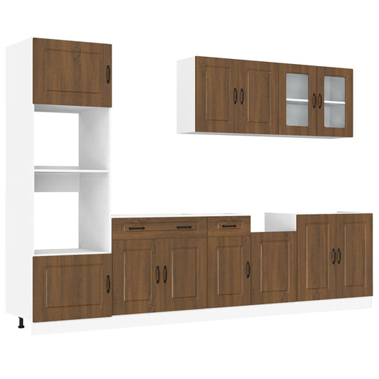 7-delt sæt Køkkenskabssæt Brown Oak Look Træmateriale
