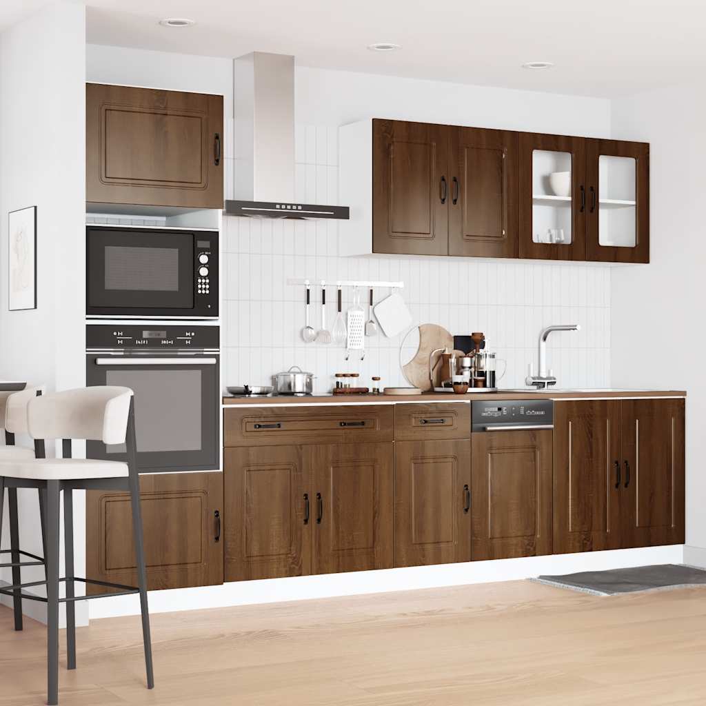 7-delt sæt Køkkenskabssæt Brown Oak Look Træmateriale
