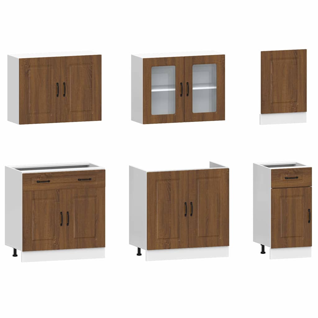 7-delt sæt Køkkenskabssæt Brown Oak Look Træmateriale