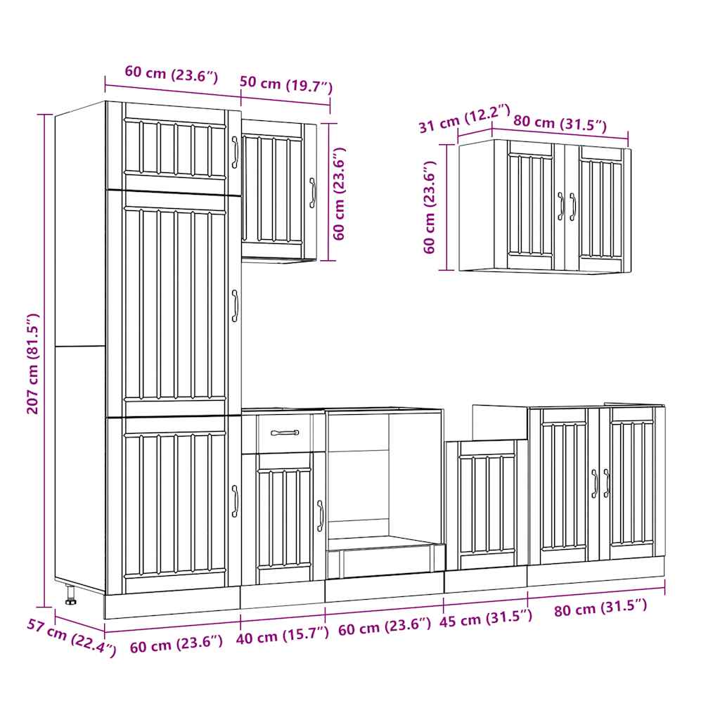 7-tlg. Küchenschrank-Set Lucca Braun Eichen-Optik Holzwerkstoff