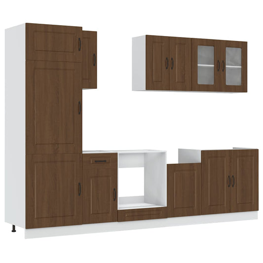 8-delt sæt Køkkenskabssæt Brown Oak Look Træmateriale