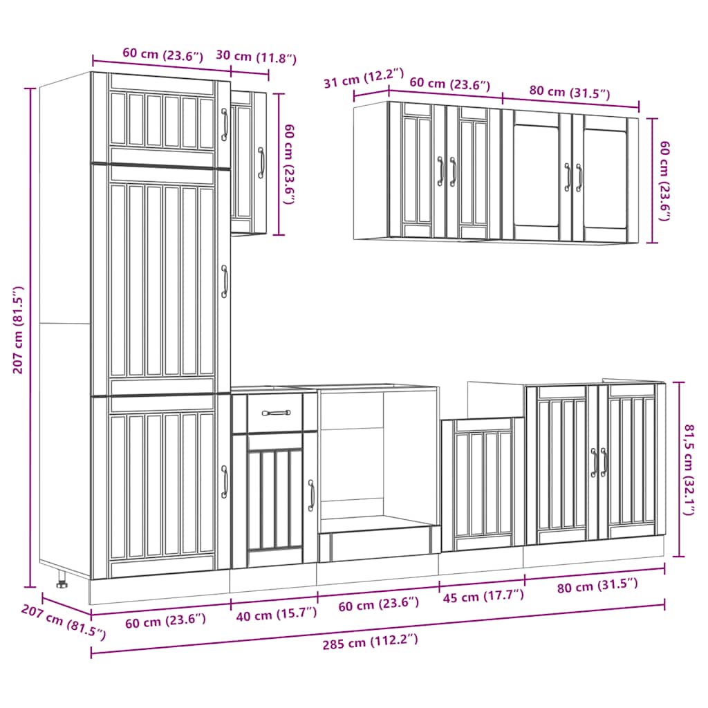 8-tlg. Küchenschrank-Set Lucca Sonoma-Eiche Holzwerkstoff