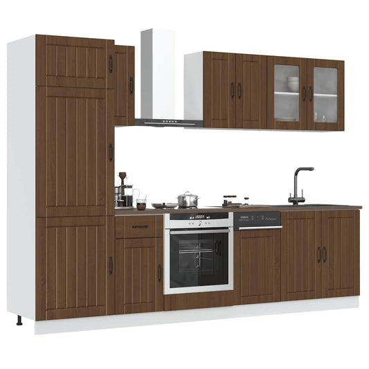 8-delt sæt Køkkenskabssæt Brown Oak Look Træmateriale