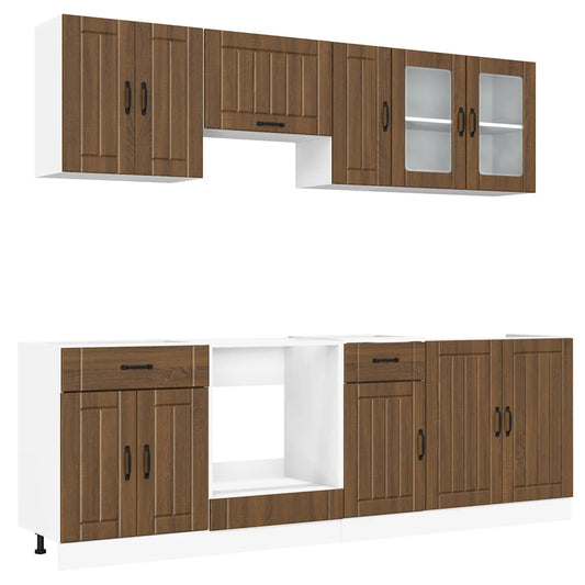 8-delt sæt Køkkenskabssæt Brown Oak Look Træmateriale