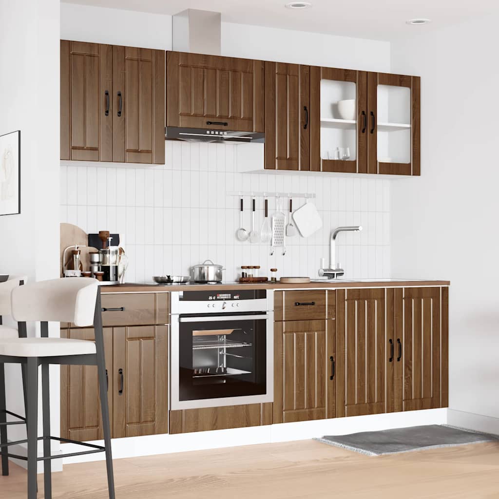 8-delt sæt Køkkenskabssæt Brown Oak Look Træmateriale