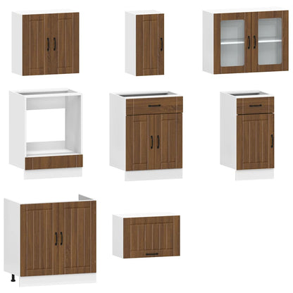 8-delt sæt Køkkenskabssæt Brown Oak Look Træmateriale