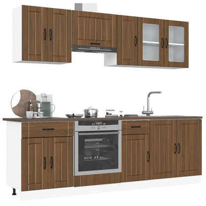8-delt sæt Køkkenskabssæt Brown Oak Look Træmateriale