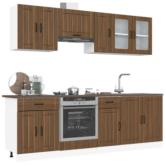 8-delt sæt Køkkenskabssæt Brown Oak Look Træmateriale