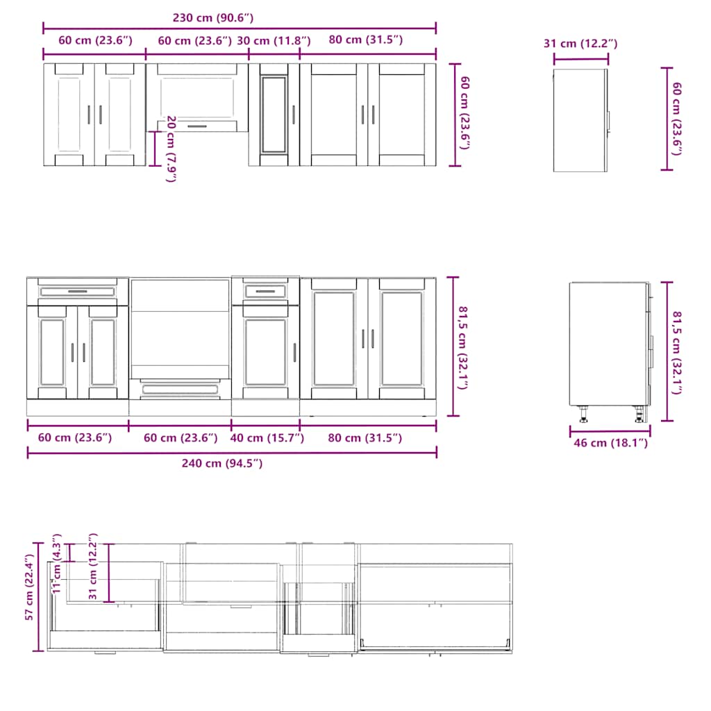 8-tlg. Küchenschrank-Set Porto Weiß Holzwerkstoff