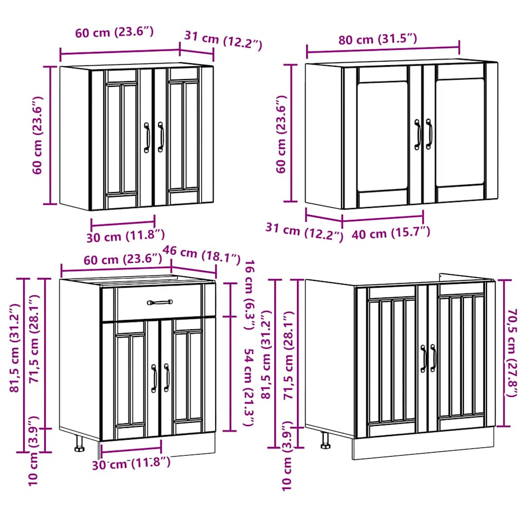 4-tlg. Küchenschrank-Set Lucca Räuchereiche Holzwerkstoff