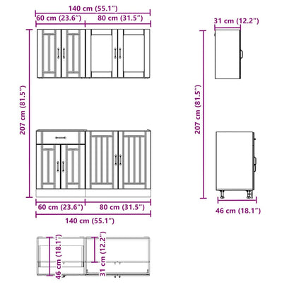 4-tlg. Küchenschrank-Set Lucca Grau Sonoma Holzwerkstoff