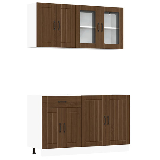 4-delt Køkkenskabssæt Brown Oak Look Træmateriale