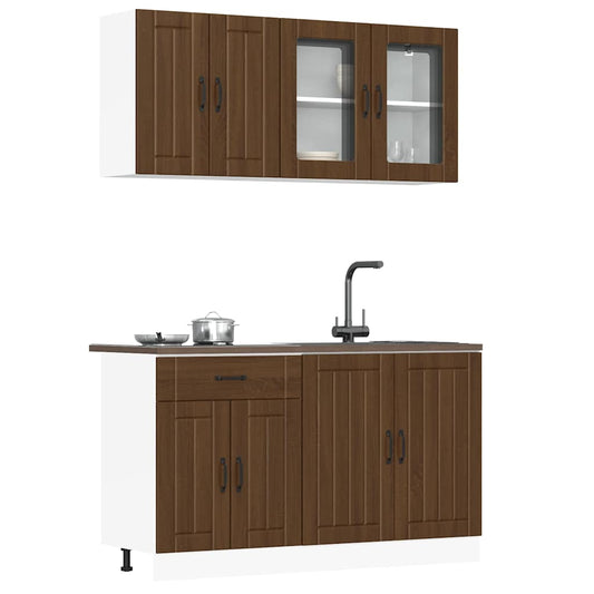 4-delt Køkkenskabssæt Brown Oak Look Træmateriale