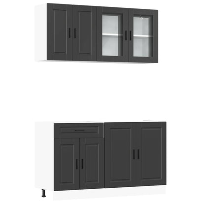 4-tlg. Küchenschrank-Set Porto Schwarz Holzwerkstoff