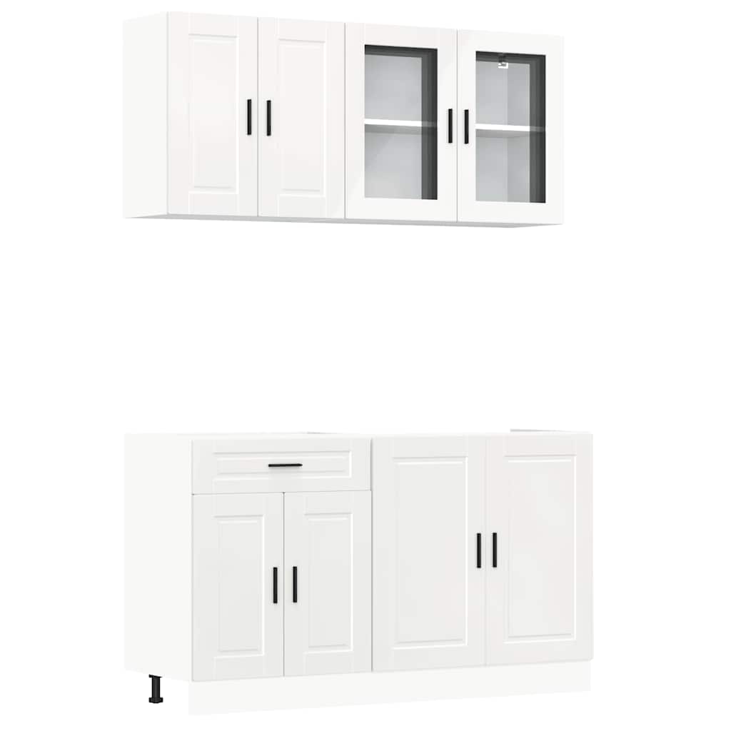 4-tlg. Küchenschrank-Set Porto Hochglanz-Weiß Holzwerkstoff