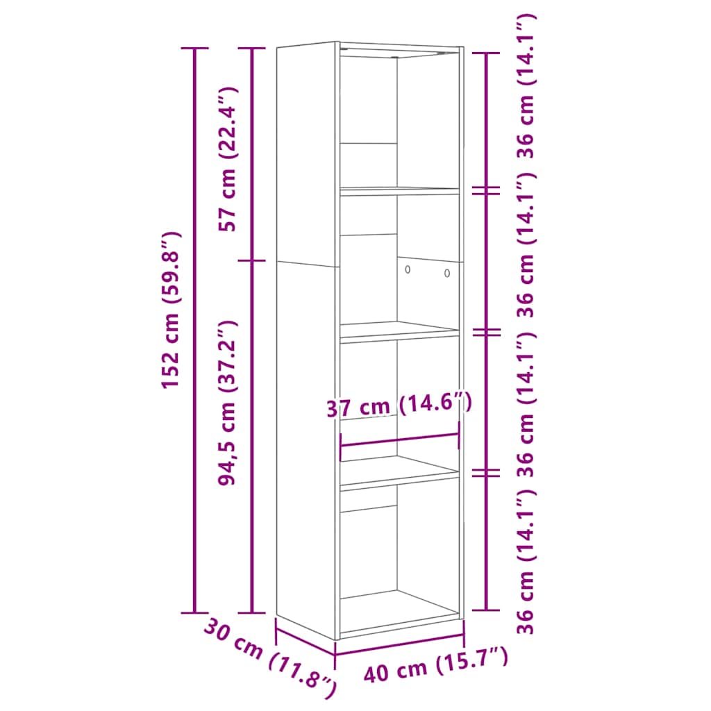 Bücherregal Sonoma-Eiche 40x30x152 cm Holzwerkstoff