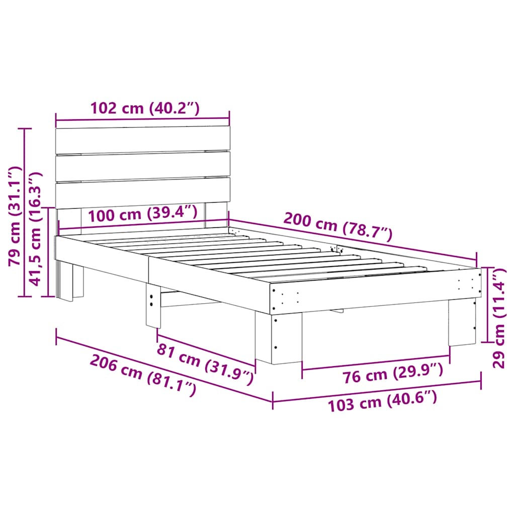 Massivholzbett mit Kopfteil ohne Matratze 100x200 cm Eichenholz