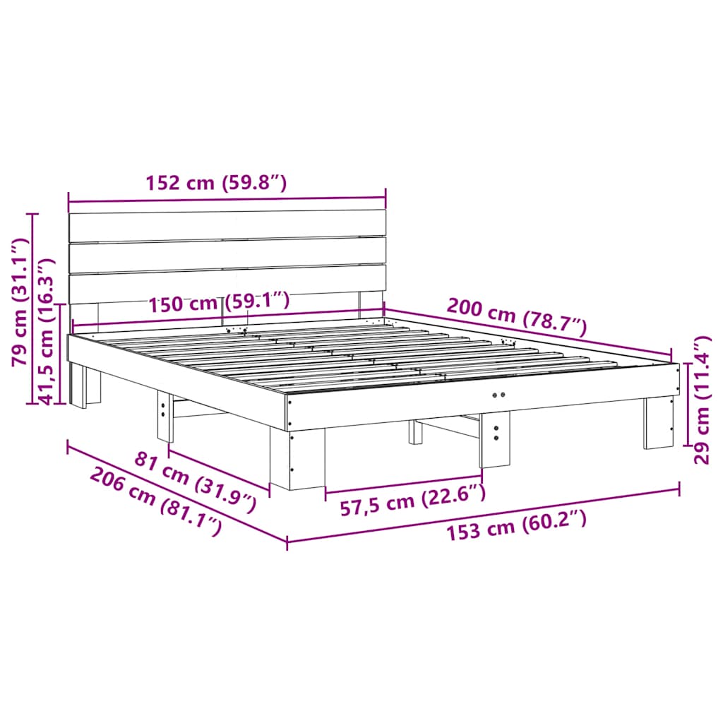 Massivholzbett mit Kopfteil ohne Matratze 150x200 cm Eichenholz