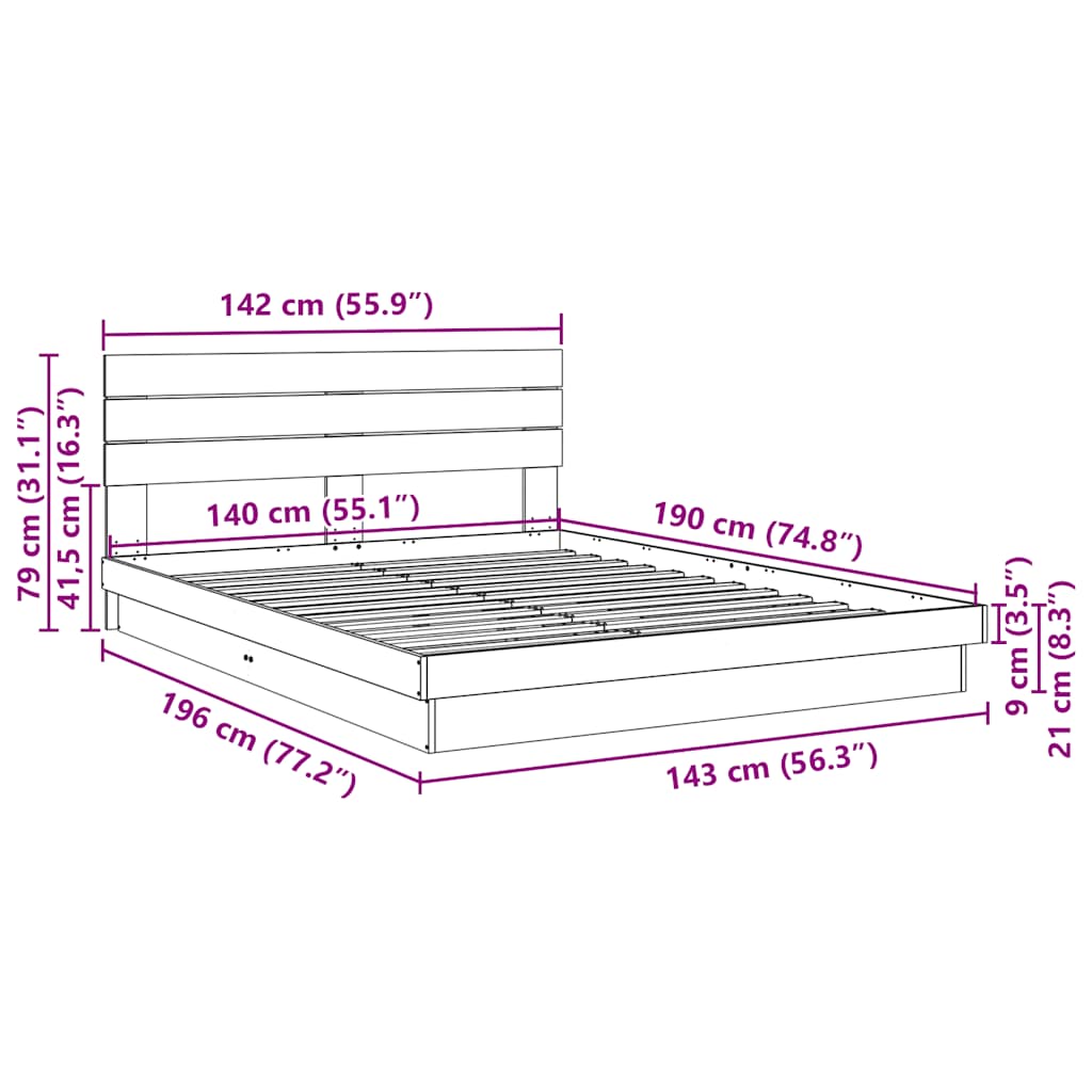 Massivholzbett mit Kopfteil ohne Matratze 140x190 cm Eichenholz