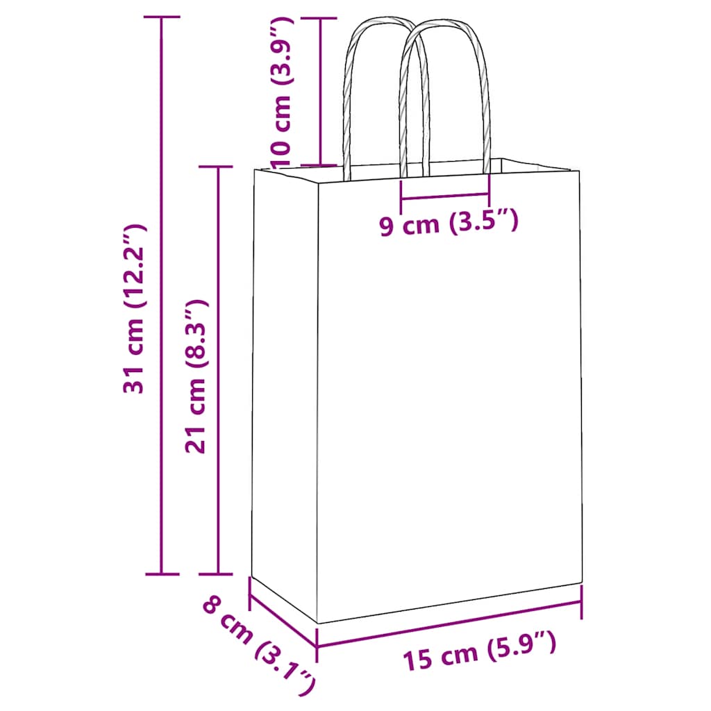 Papiertragetaschen 50 Stk. mit Henkeln Braun 15x8x21 cm