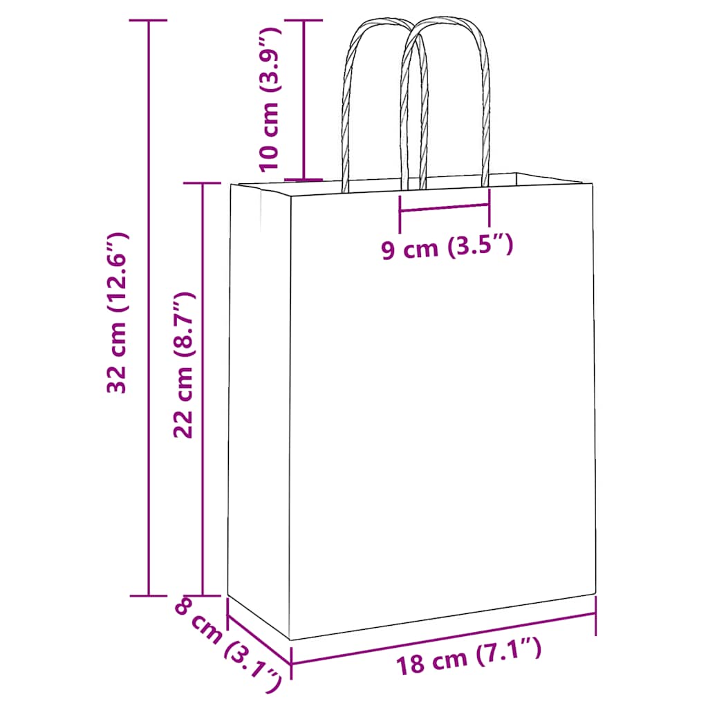 Papiertragetaschen 250 Stk. mit Henkeln Braun 18x8x22 cm