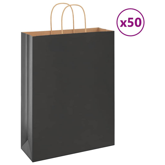 Papiertragetaschen 50 Stk. mit Henkeln Schwarz 32x12x42 cm