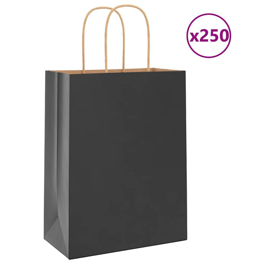 Papiertragetaschen 250 Stk. mit Henkeln Schwarz 21x11x28 cm