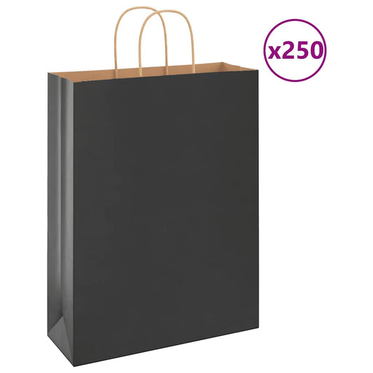 Papiertragetaschen 250 Stk. mit Henkeln Schwarz 32x12x42 cm